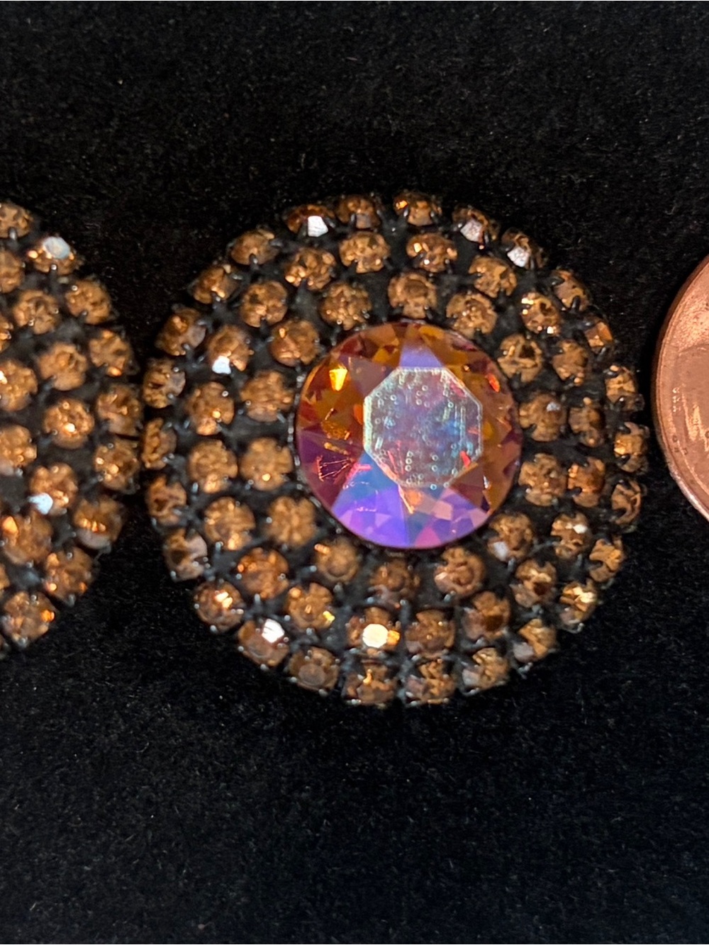 Albert Weiss Aurora Borealis Crystal and Amber Rhinestone Earrings - Picture 6 of 9
